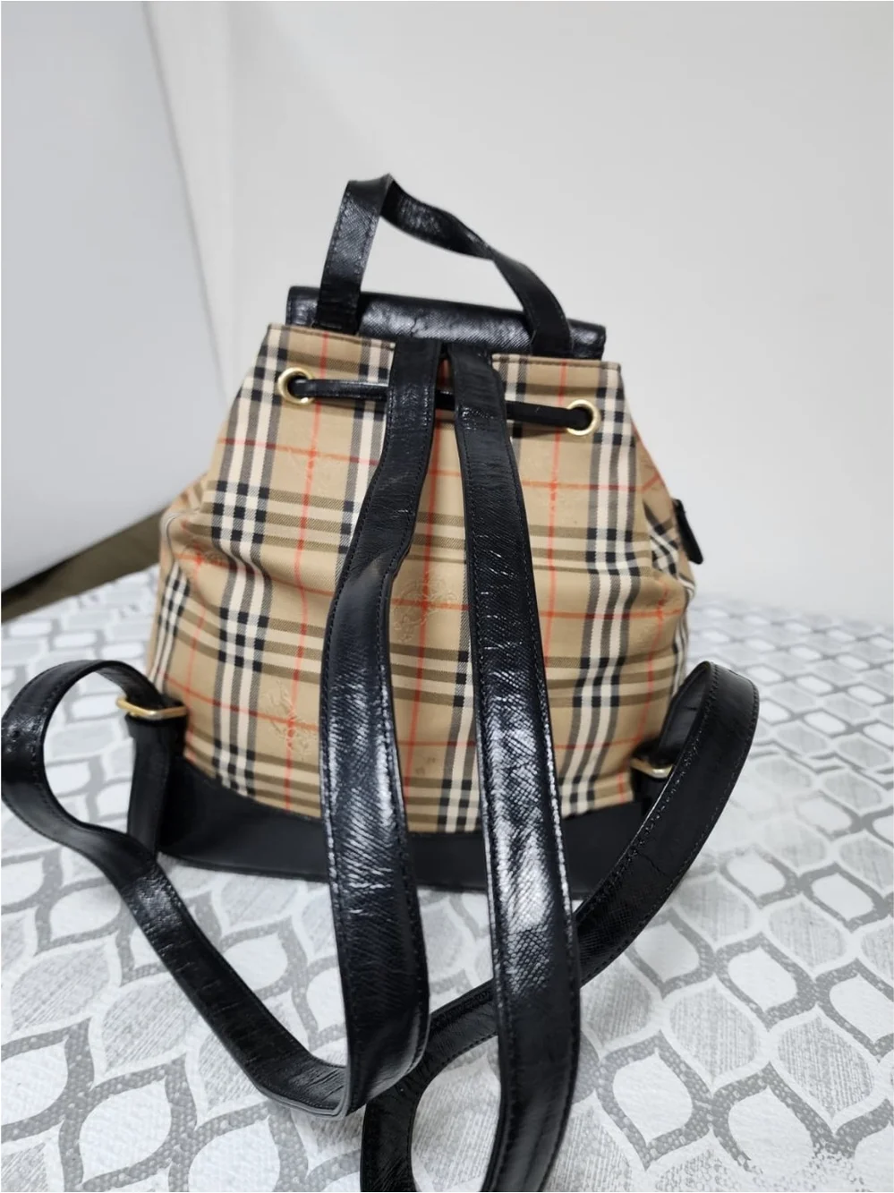 Burberry Vintage Haymarket Check Buckle Backpack Black/Beige